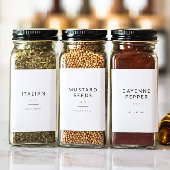 🆕 146 MINIMALIST SPICE JAR LABELS SET - Waterproof Labels ~ White w/ Black Font - Picture 2 of 13